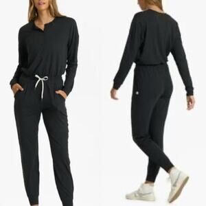 Vuori Women Lux Henley Jumpsuit Drawstring Dark Gray Charcoal Size XL